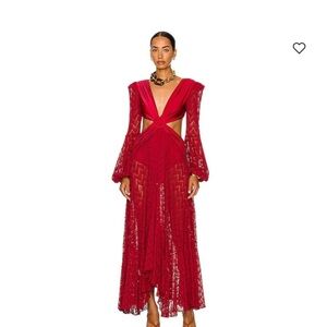 PatBO Red Long Sleeve Cutout Maxi Dress
